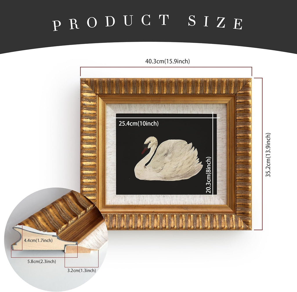 SoochART Gold Wood Framed Canvas Wall Art - Vintage Black Swan Painting Print | 8"x10" for Living Room, Bathroom, Kitchen, Bedroom