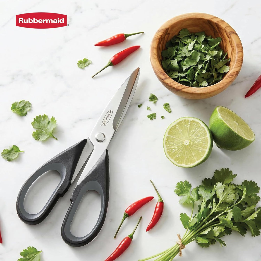 Rubbermaid Kitchen Scissors - Heavy Duty Stainless Steel Shears with Protective Sheath | Dishwasher Safe, Black