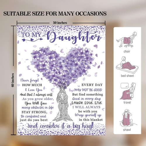 Kitolwo to My Daughter Blanket from Mom Daughters Birthday Gifts Christmas Valentines Day Gift for Daughter to My Daughter's Throw Blanket 50" x 60"（Purple）