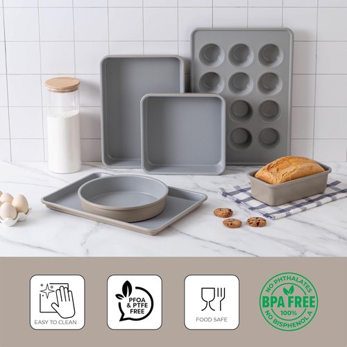 Country Kitchen Nonstick Bakeware Set - Durable & Easy Release, Taupe | 6-Piece Stackable Set