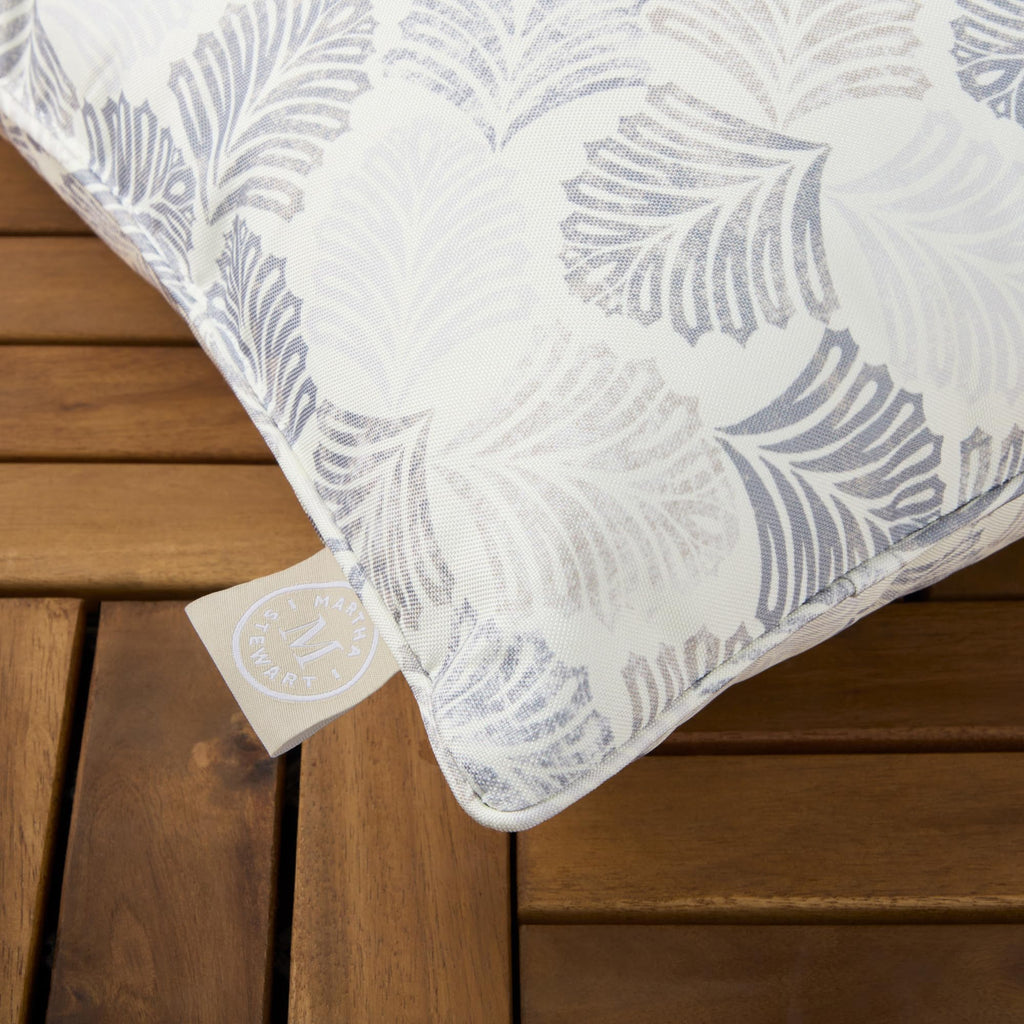 Martha Stewart Modern Banana Leaves Indoor Outdoor Decorative Lumbar Pillow 2-Pack Set, UV Fade Resistant, Water Repellent, Printed Tropical Design, Warm Grey, 11"x18"