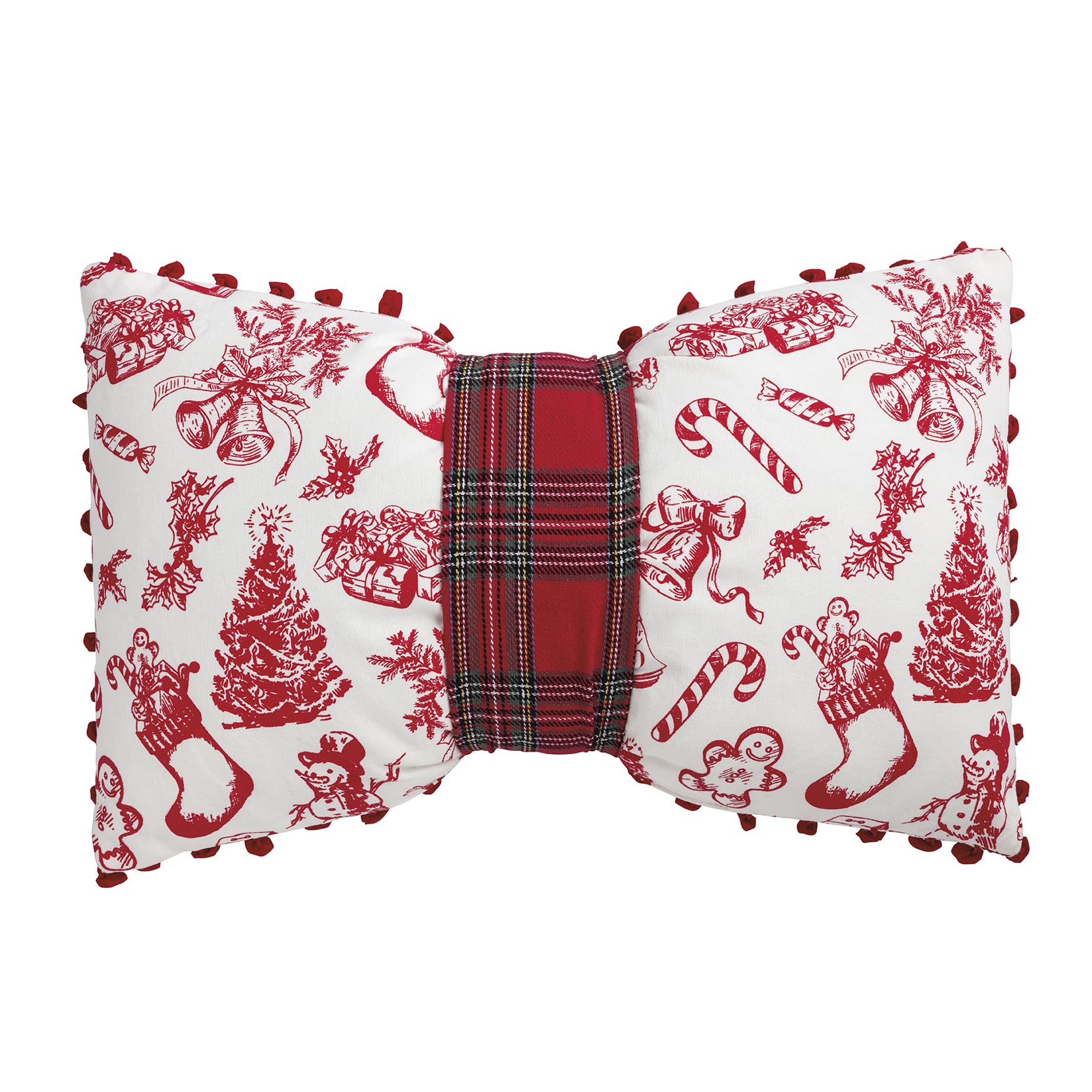 Mud Pie Christmas Tartan Toile Bow Pillow