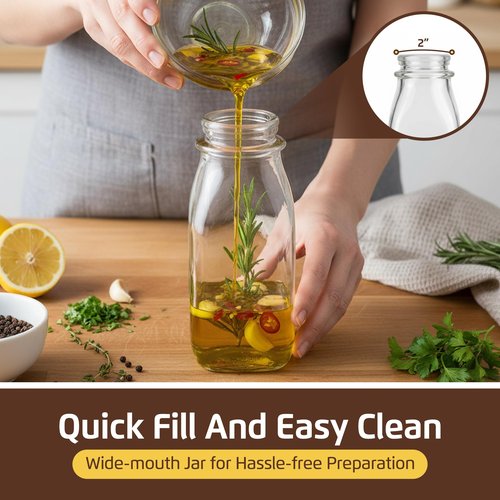 kitchentoolz Salad Dressing Shaker Bottle – 12oz Carafe Glass Bottle with Silicone Pour Spout and Tamper-Proof Lid for Sauces and Marinades - Salad Dressing Dispenser Container