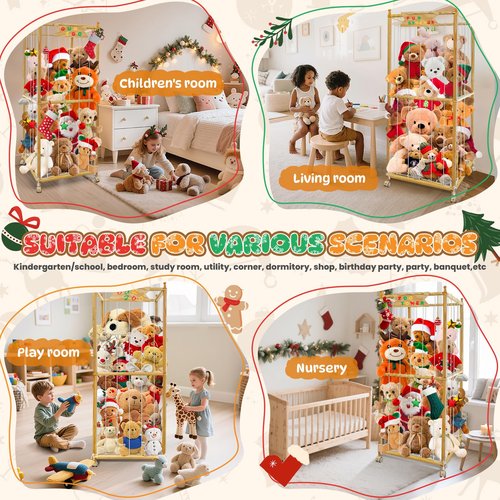 Large Stuffed Animal Storage, 550L Wood Plush Toy Storage With Wheels, Kids Plushies Storage With Thicker Elastic Band, Stuffed Animal Organizer For Playroom, Bedroom, Nursery(22.5in*22.5in*66.4in)