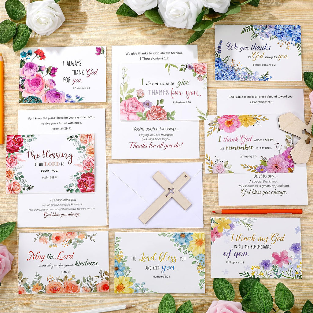 Affrolling 50 Pack Spring Religious Christian Thank You Cards Bulk with Scripture Envelopes Stickers Bible Verse Greeting Cards Encouragement Inspirational Baptism Notes 4x6 Inch, Watercolor Flower