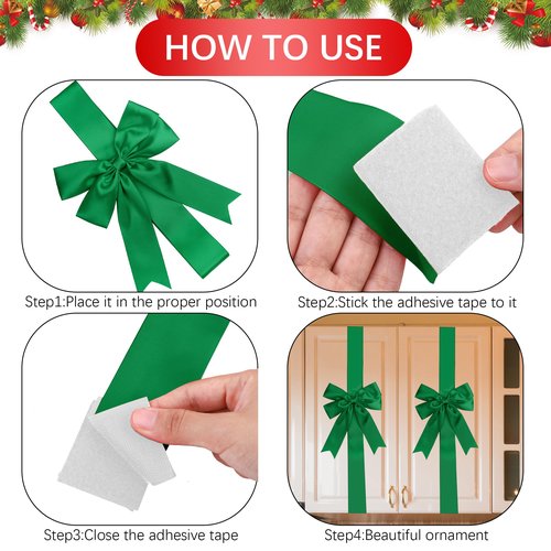 MCEAST 10 Large Green Ribbon Cabinet Door Bows for Christmas Festive Party Supplies, 10 x 87 Inches