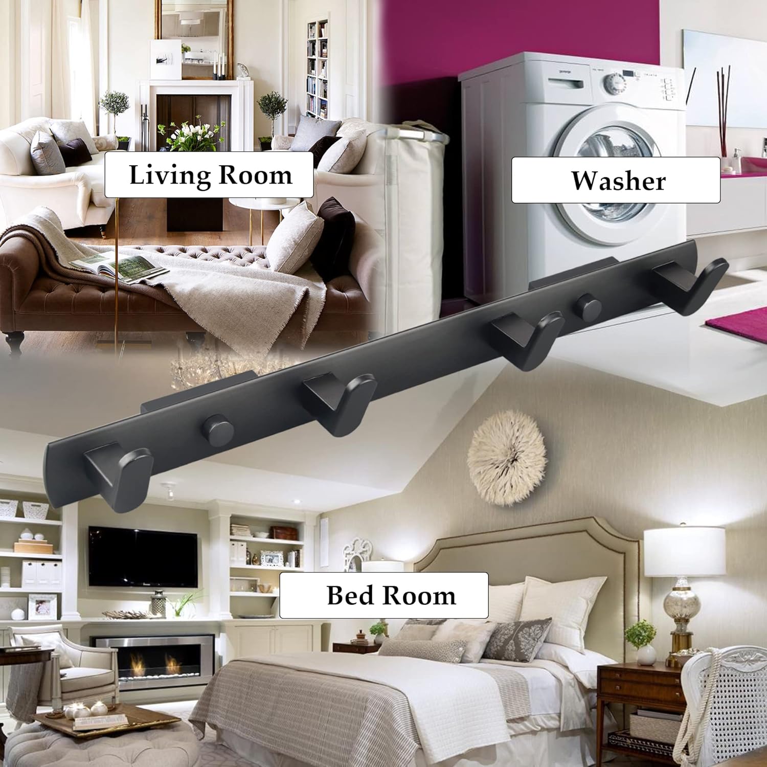 ULIBERMAGNET Heavy-Duty Magnetic Hooks - Strong Rubber Hangers for Coats, Towels & Bags | Matte Black (4 Hooks)