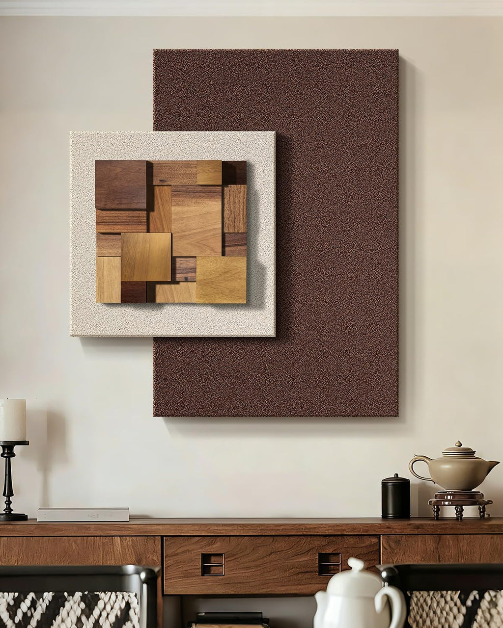 Azartslr 3D Abstract Textured Wall Art - Modern Brown Beige Sandstone Decor for Living Room & Bedroom