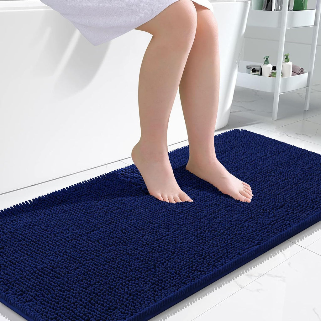 OLANLY Large Bath Rugs - Extra Soft Chenille with Rubber Backing | Quick Dry, Machine Washable, Navy 50x30