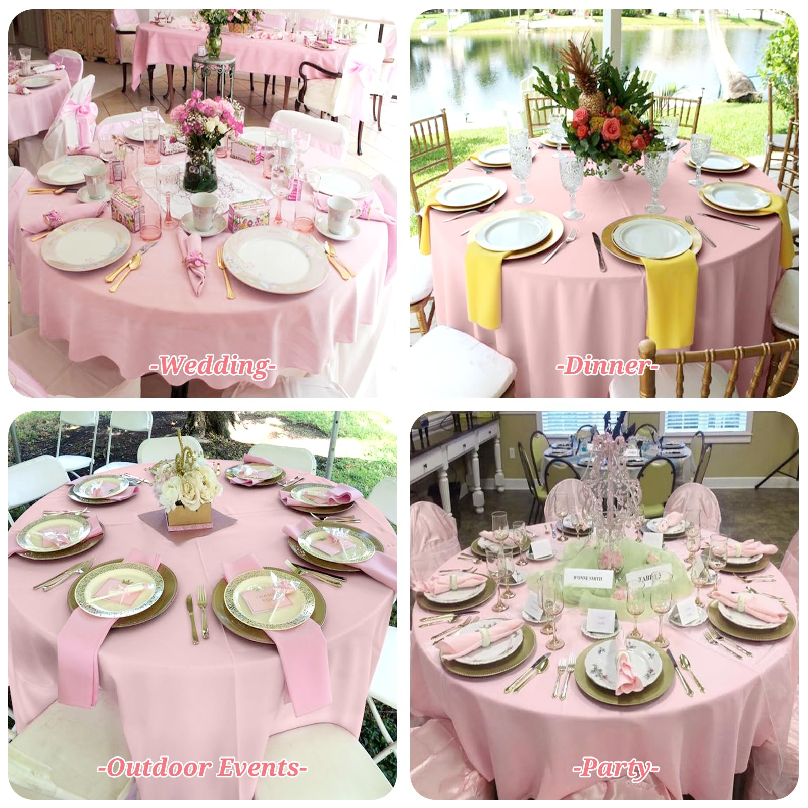 Showgeous 10 Pack Pink Round Tablecloth - 120 Inch Polyester Table Cloth - Washable Decorative Fabric Table Covers for Wedding, Dining, Party, Banquet, Buffet