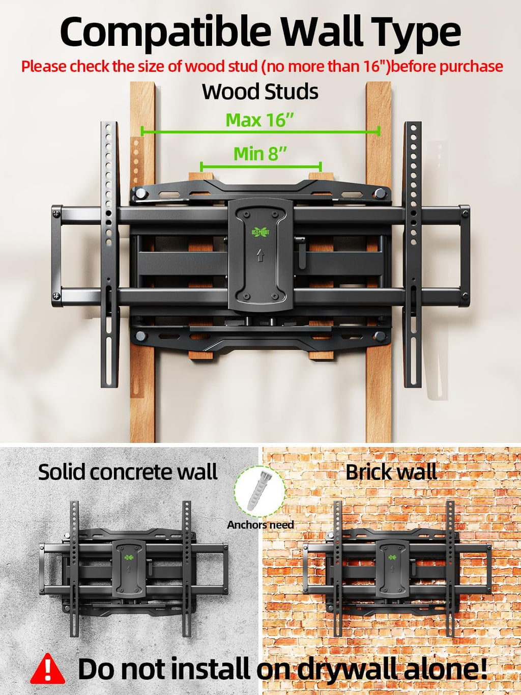 USX Mount Full Motion TV Wall Mount - Swivel & Tilt for 42-86 Inch TVs | Dual Articulating Arms, VESA 600x400mm, Max 132lbs