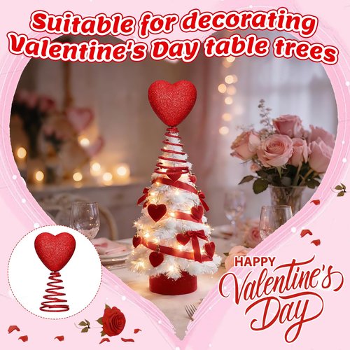 5 Inch Mini Valentine Day Hearts Tree Topper Glitter Tree Topper for Mini Trees Heart Decorations for Valentine's Day Party Holiday Ornament Home Decoration (Red)