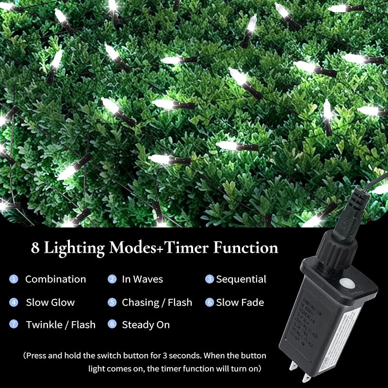 Outdoor Mesh Light Display 5x6 ft with 120 LED Warm White - 8 Modes, 30V, Connectable (Cool White - 2PCS)
