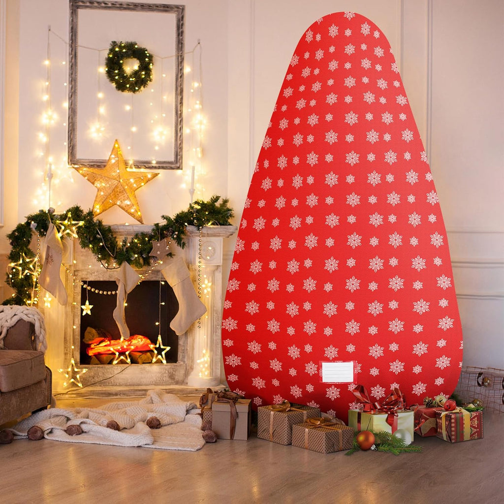 Skiennix Christmas Tree Cover - Durable Storage Bag with Zipper & Drawstring for 6-Foot Trees | Dustproof Red Snow Print