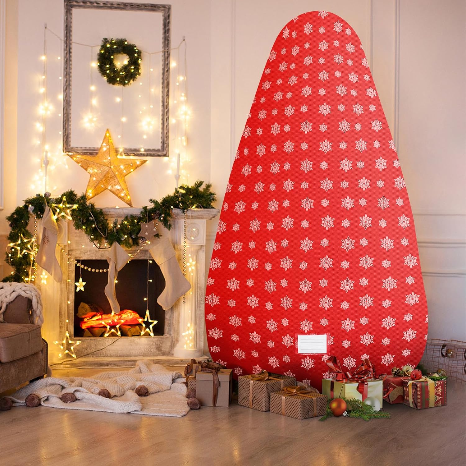 Skiennix Christmas Tree Cover - Durable Storage Bag with Zipper & Drawstring for 6-Foot Trees | Dustproof Red Snow Print