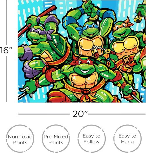 Aquarius Teenage Mutant Ninja Turtles Art by Numbers Painting Kit - 16x20 Stretched Canvas, 24 Paints & 3 Brushes, Ready to Hang