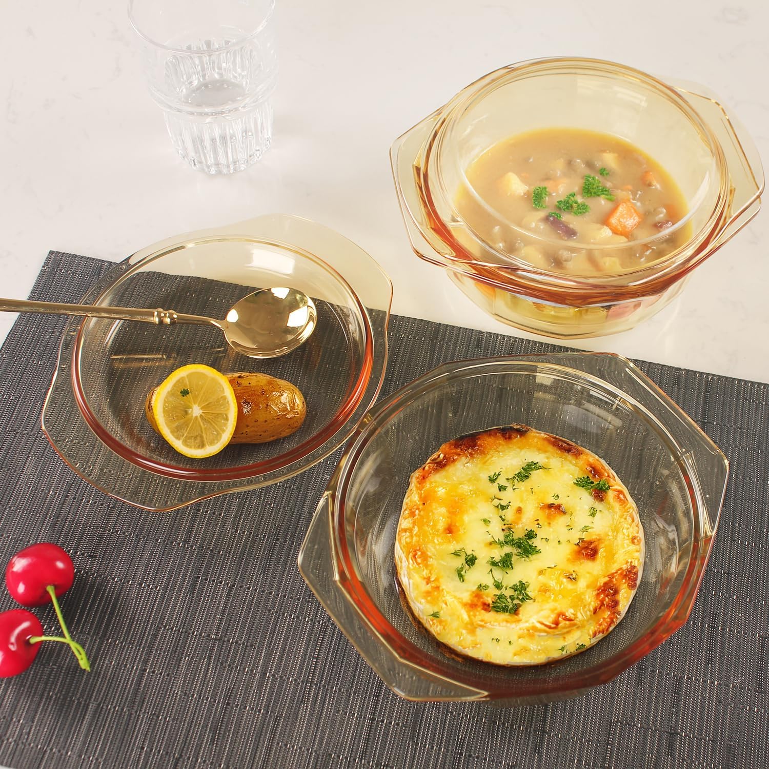 Skiennix Glass Casserole Dish - 27oz Round Baking Pan with Lid & Handles | Oven Safe Cookware