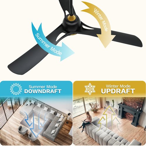 DWVO 56 Inch Ceiling Fans with Lights, Smart Ceiling Fan with APP and Remote Control, 3CCT Dimmable LED, 6-Speed Reversible Quiet DC Motor for Living Room, Bedroom, Dining Room - Black