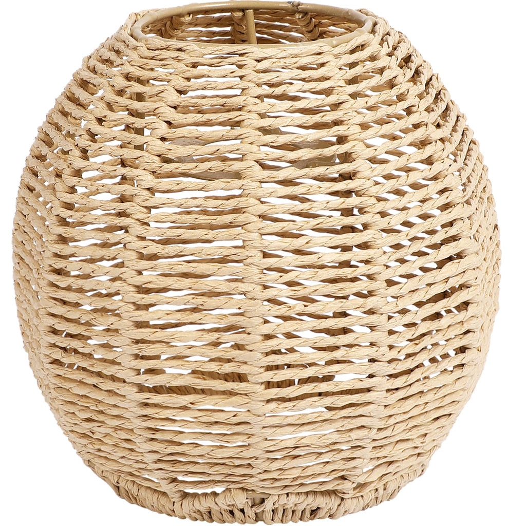 Cabilock Woven Lamp Shade with Metal Frame, Boho Round Small Lampshade Replacement, Woven Light Shade for Pendant Chandelier Wall Sconces Ceiling Fan Light Covers, 5.5x5.9 Inch, Khaki