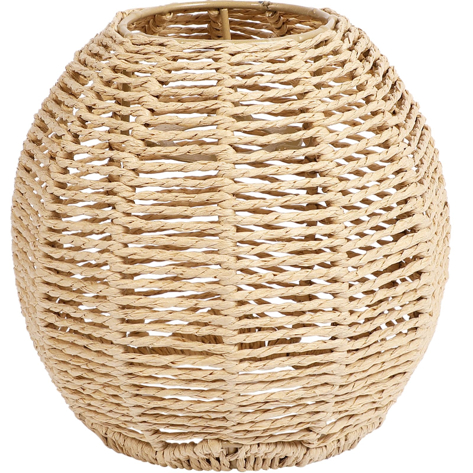 Cabilock Woven Lamp Shade with Metal Frame, Boho Round Small Lampshade Replacement, Woven Light Shade for Pendant Chandelier Wall Sconces Ceiling Fan Light Covers, 5.5x5.9 Inch, Khaki