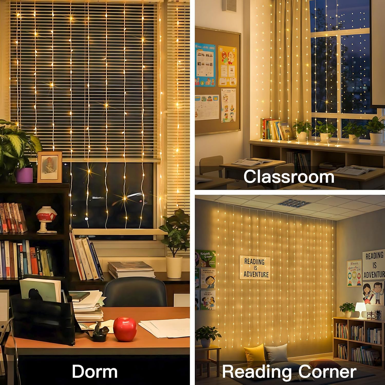 Suddus Tangle-Free Curtain Lights - 200 LED Warm White Hanging Lights | 6.5x6.5ft for Bedroom, Wedding & Party Decor