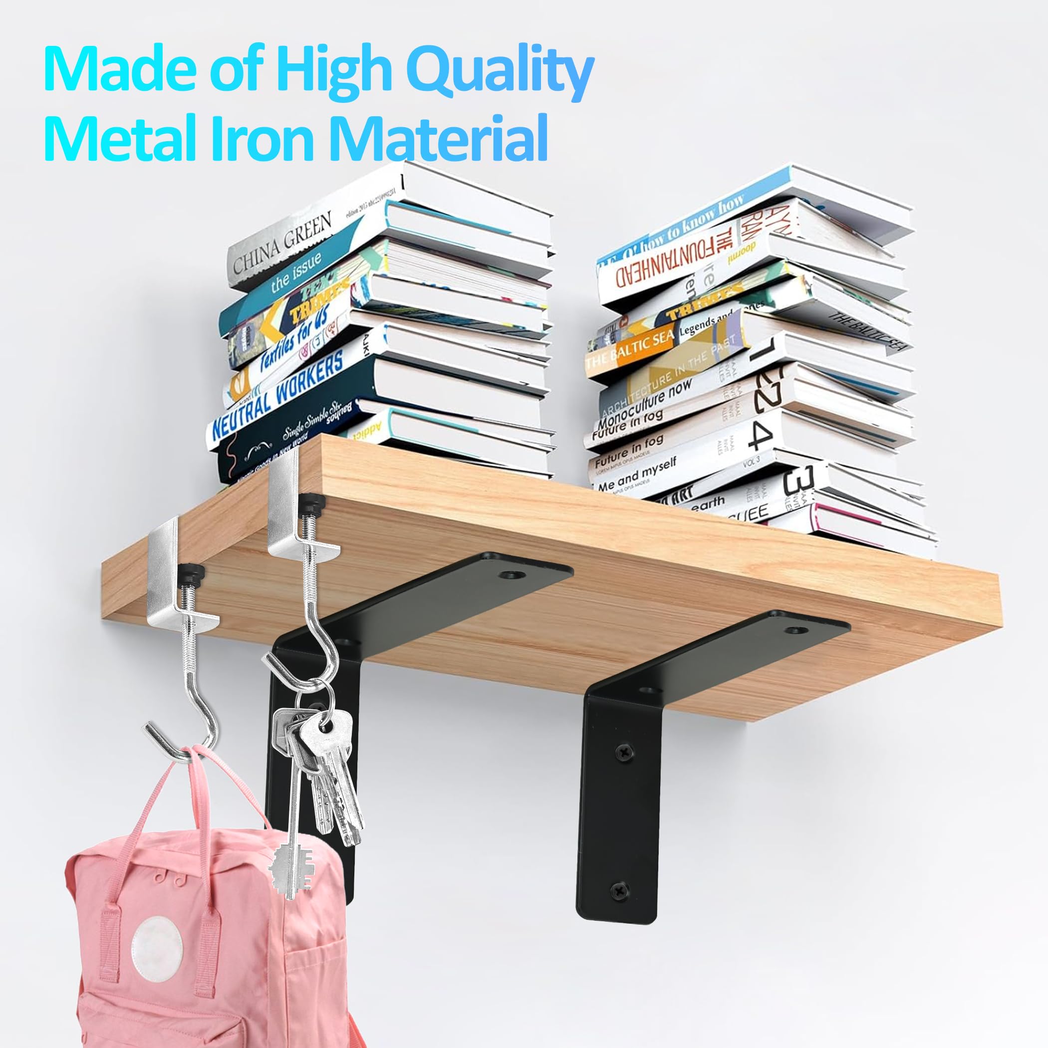 Redunest L Floating Shelf Brackets,4 Pack Heavy Duty L Brackets for Shelves, L 5" X H 4" Black Metal Countertop Support Brackets,Wall Mounting for Wood
