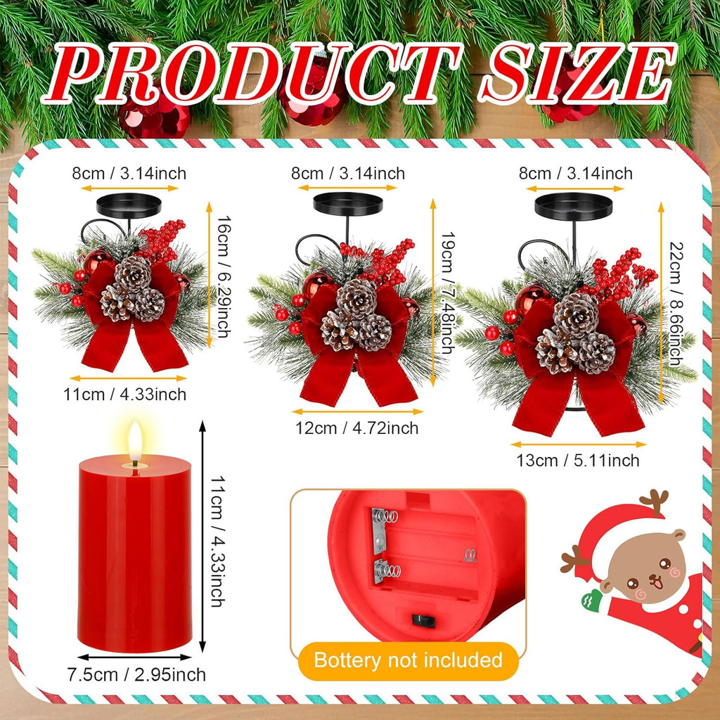 Yunlly Christmas Candle Holder Set - 3 LED Battery-Operated Pine Cone Centerpieces for Home Decor