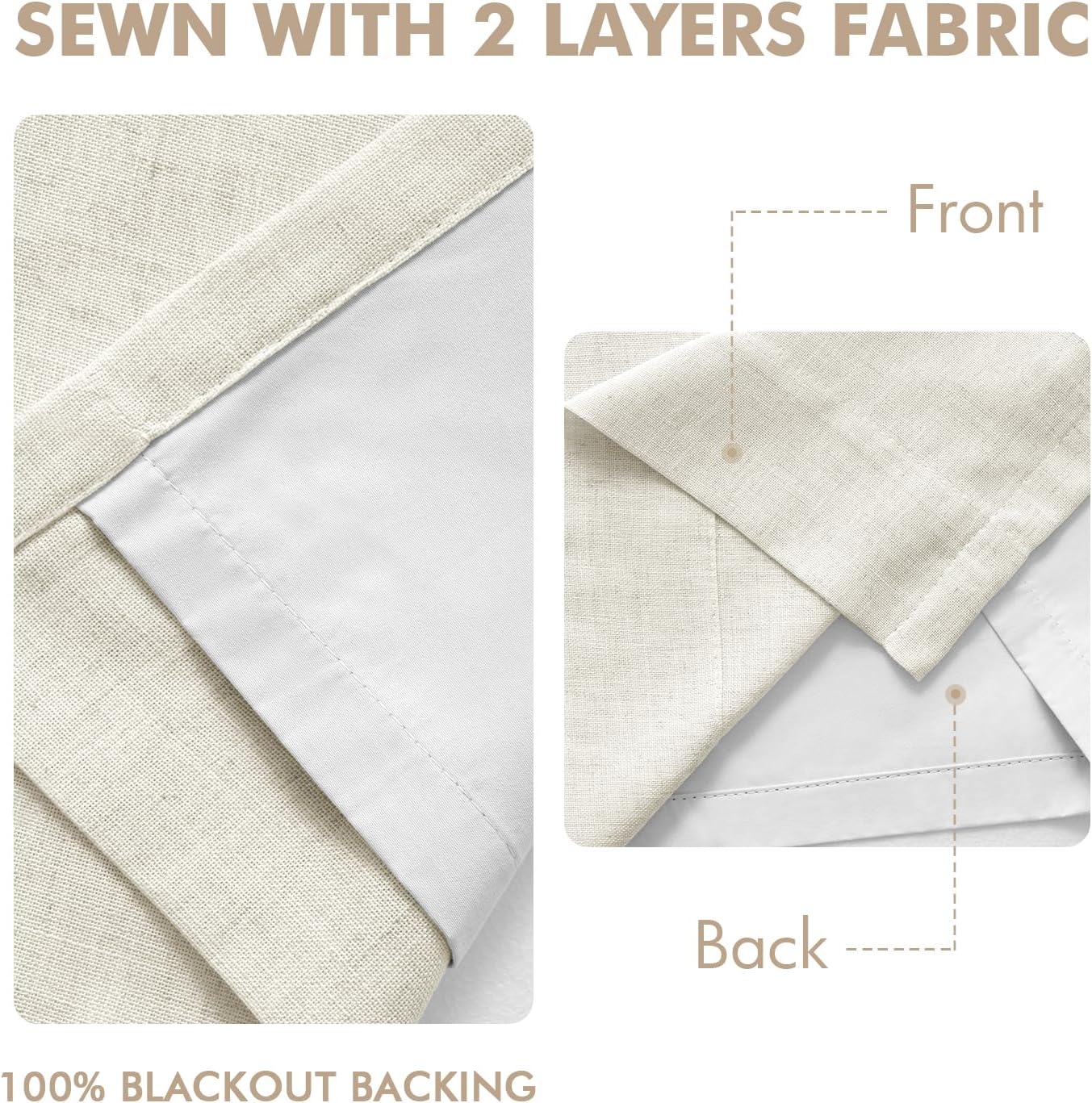 MIULEE 100% Blackout Linen Curtains - Natural Pinch Pleated Design, 84 Inches Long, 2 Panels for Bedroom & Living Room