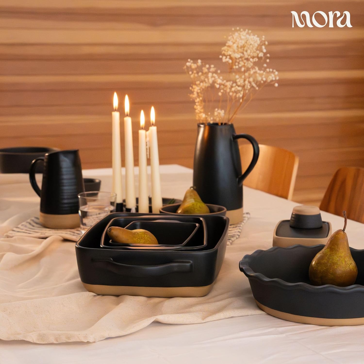 Mora Ceramic Baking Dish - Extra Deep 9x13 in Casserole Pan with Handles | Versatile Porcelain Bakeware in Liquorice