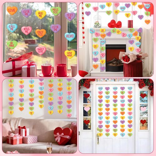 MARFOREVER 41Ft Valentines Day Candy Heart Garland, No DIY Conversation Heart Banner 5 Pcs Love Hanging Paper Banners for Valentine's Sweet Day Party Decorations Wedding Anniversary Birthday Supplies