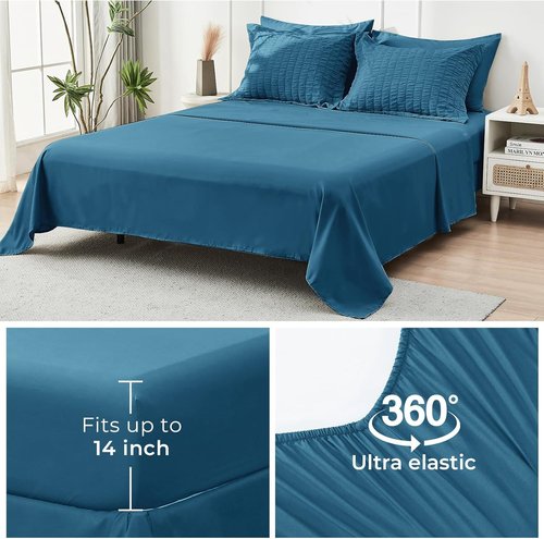 HYMOKEGE Teal Full Size Comforter Set - 7-Piece All-Season Luxury Bedding Bag with Sheets & Pillowcases