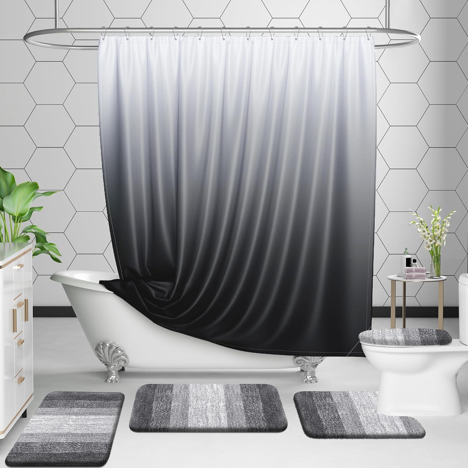 OLANLY Luxury U-Shaped Toilet Rug - Extra Soft, Absorbent Microfiber Bath Mat, 24x20, Grey