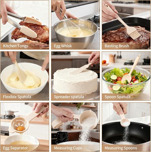 Deedro Premium Mixing Bowls Set - 22 Pcs Thicker Stainless Steel with Airtight Lids | Non-Slip Silicone Base, Khaki