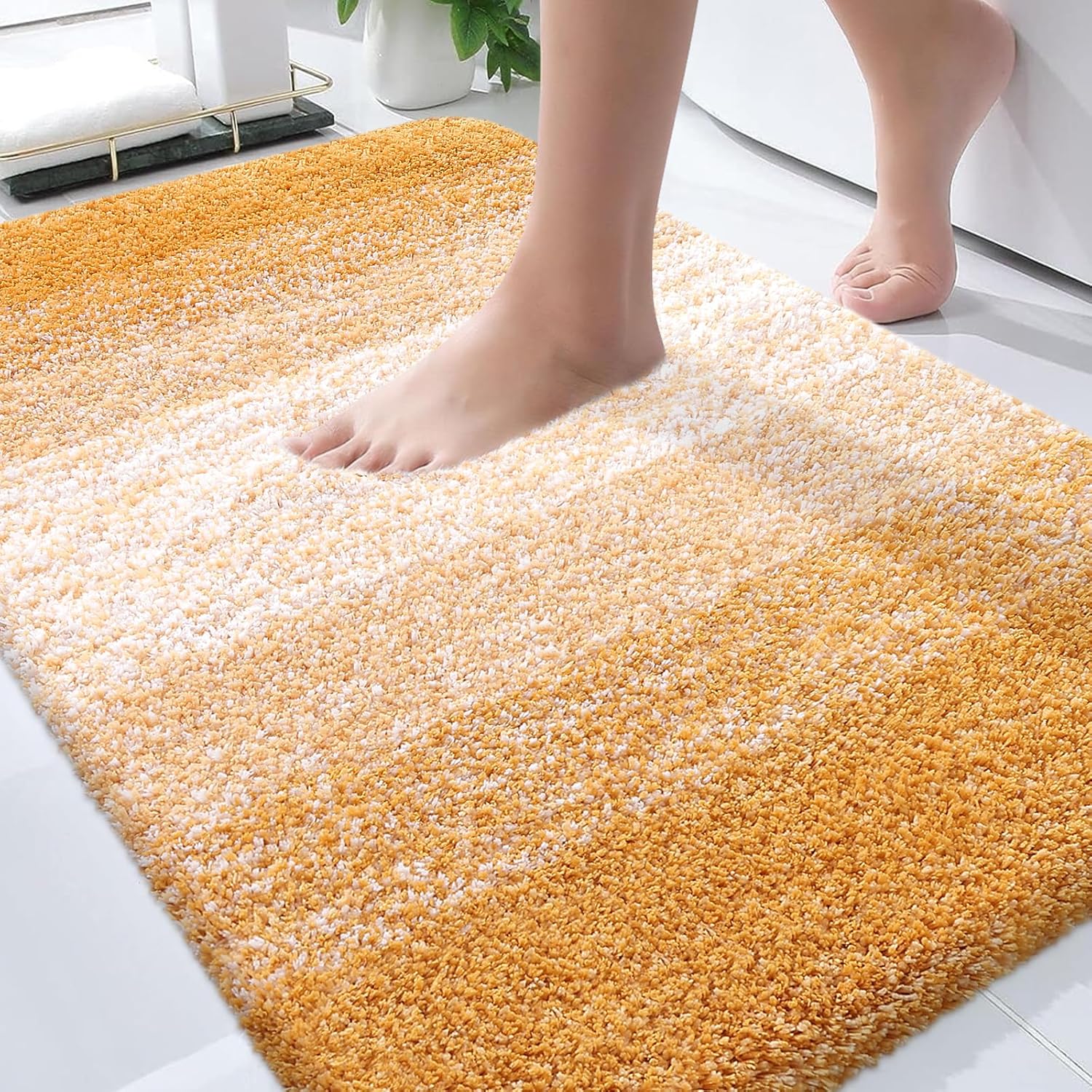 OLANLY Bathroom Rugs - Extra Soft Microfiber Mat | Quick Dry, Rubber Backing, 30x20, Golden Yellow