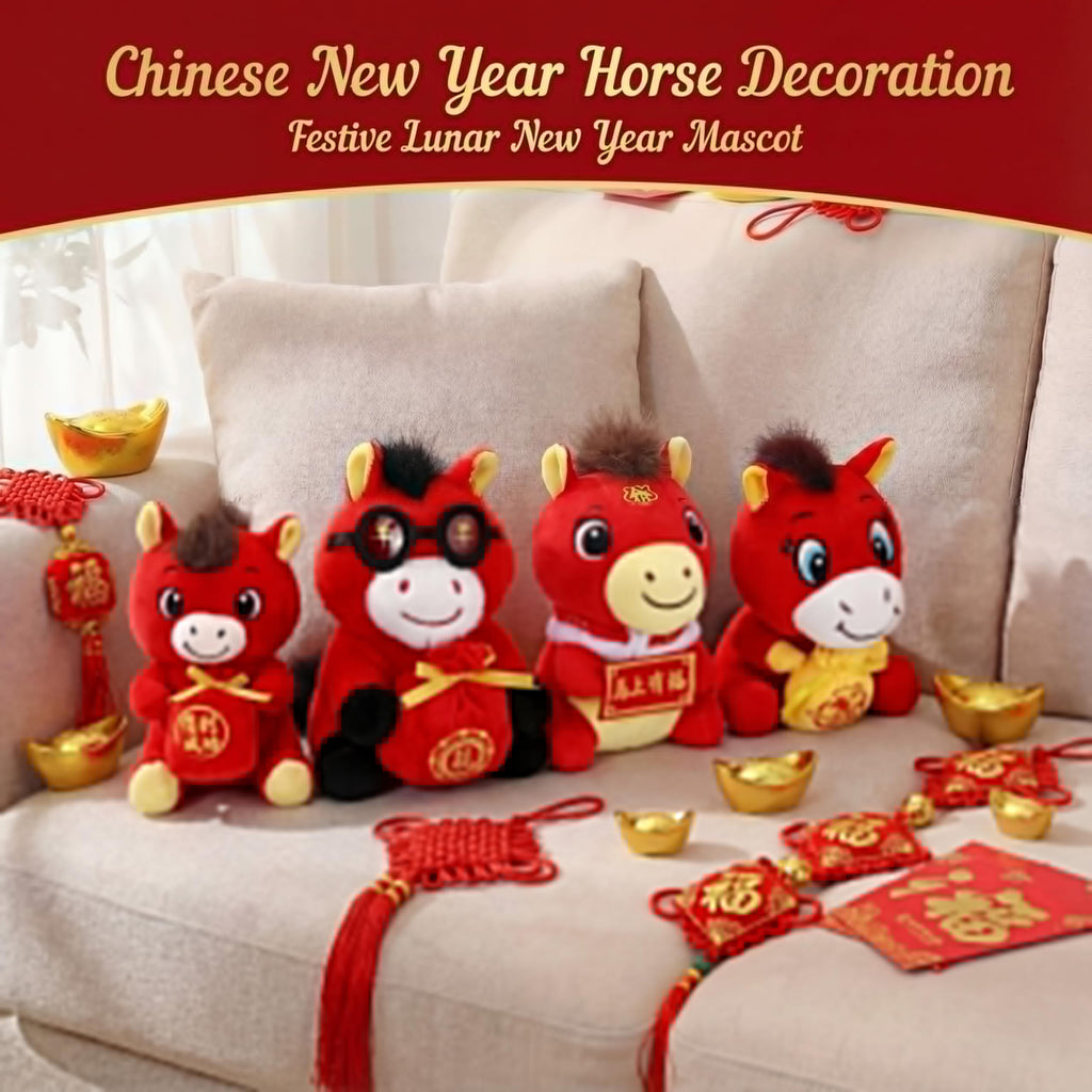 Silipull 4 Pcs Chinese New Year Horse Mascot Pillow 7.9-9.8 inches 2026 Year of the Horse Cushion Festive Gift for Home Decoration Spring Festival Holiday(Blessing Style)