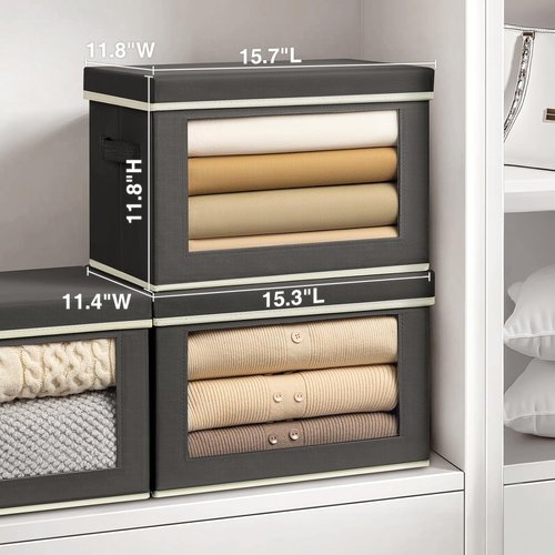 Homsorout Stackable Storage Bins - Large Foldable Closet Organizers with Lids, 4-Pack, Dark Grey