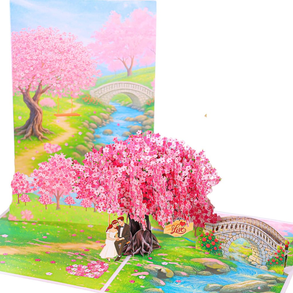 Pop Up Valentines Cards, 3D Cherry Blossoms and Swing Couple in Love, Anniversary, Wedding Cards for Wife, Husband, Her, Him, Girlfriend, Ideal Gift for Birthday, Wedding, Valentine's Day, Mothers Day