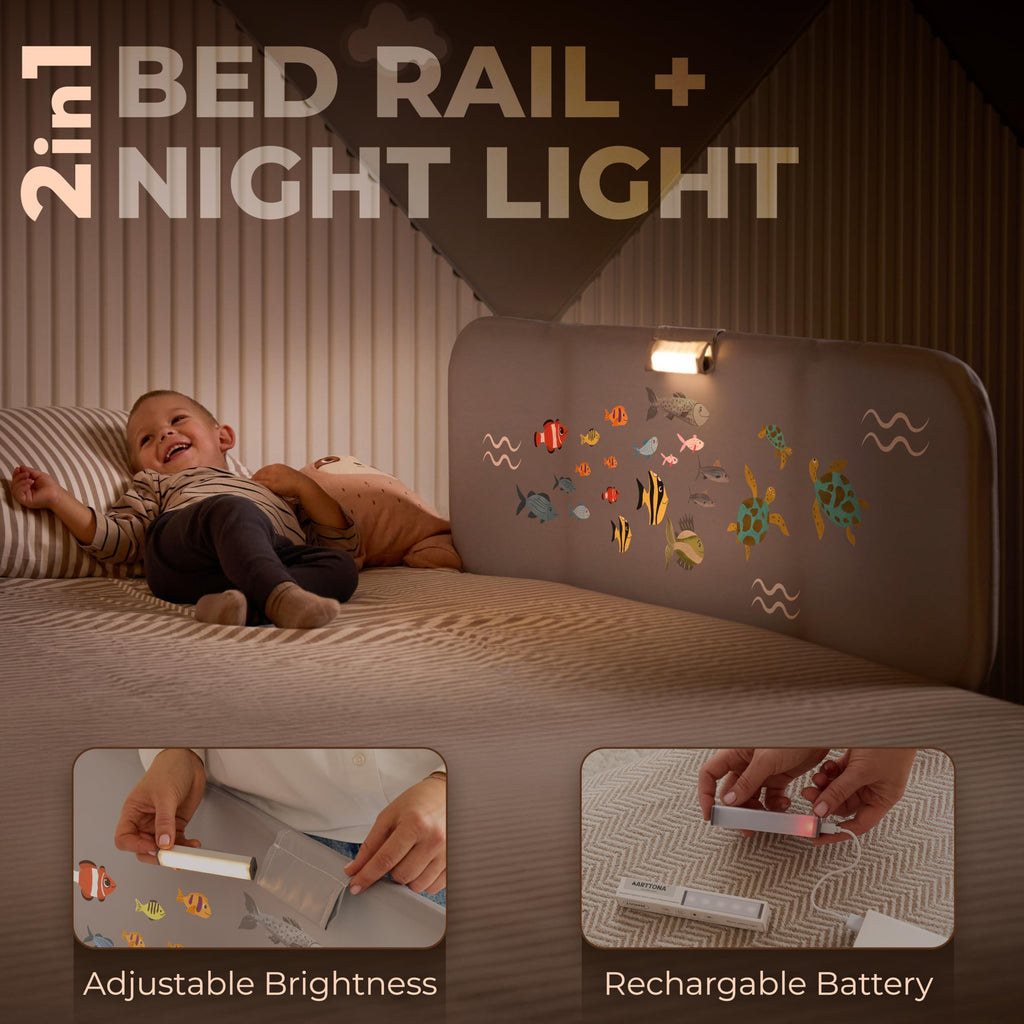 ARTTONA Toddler Bed Rail with Night Light - Foldable Bed Side Rails - Fits for Most Beds Bed Rails for Full Size Bed, Queen Size Rails, Twin Rails - Portable Fence for Baby - 48inch