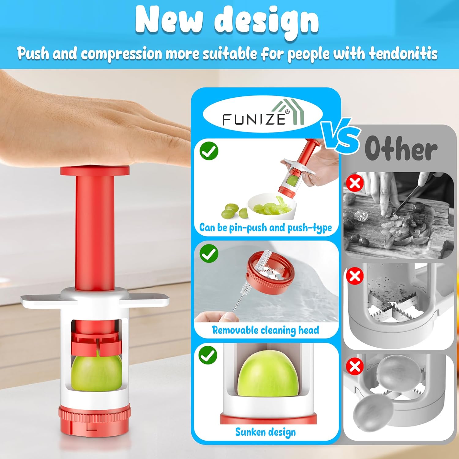 Skiennix Grapes Cutter for Toddlers | Safe Fruit & Veggie Slicer with Red CrossBlade - Ideal for Snacks & Salads
