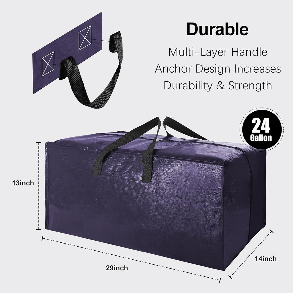 VELVETSURE Extra Large Heavy Duty Moving Bags - Durable Storage Totes with Backpack Straps & Zippers | Set of 6, Blue