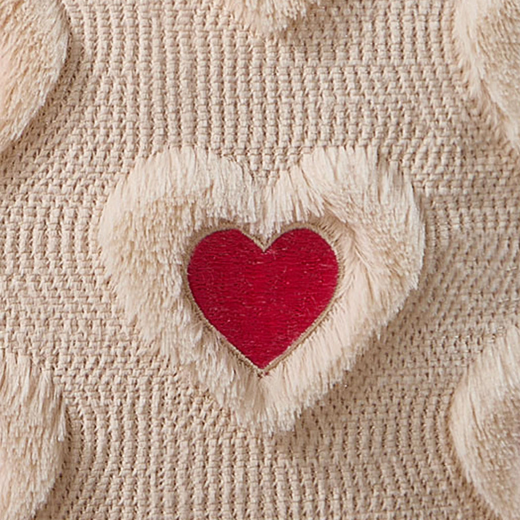 WKJZH Valentines Day Pillow Covers 18x18 Inch Set of 2 Pink Embroidery Beige Heart Decorative Beige Soft Plush Faux Wool Throw Pillows for Couch Sofa Bedroom Holiday Home Decor MRD01C45