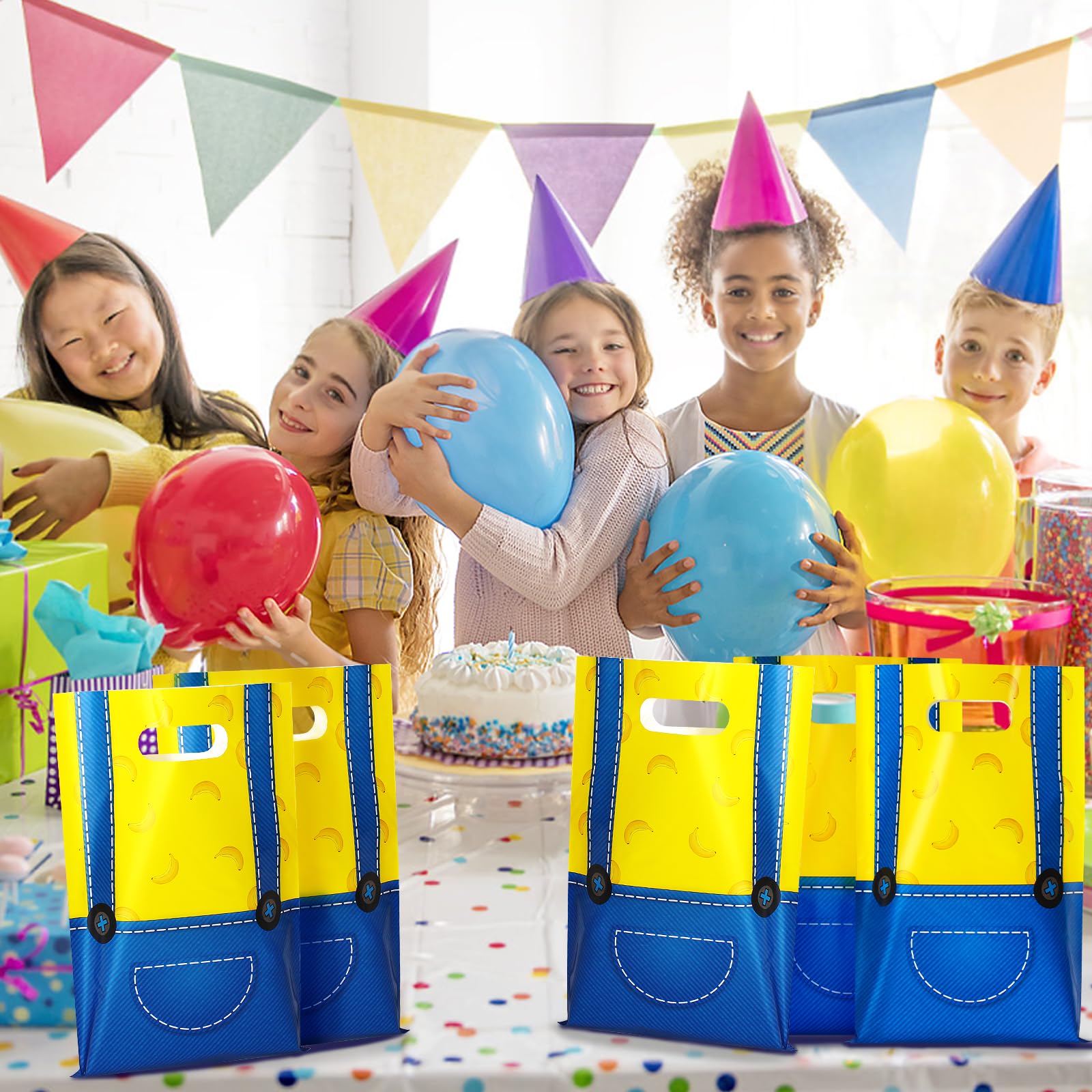 SALACOOL 30 Sets Yellow Goodie Bags,Gift Bags for Birthday Party Favors,Halloween Bag for Birthday Party Decorations