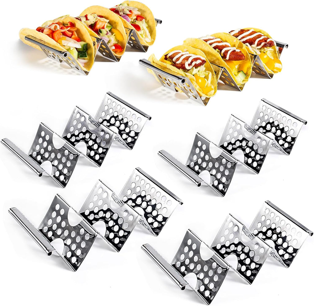 Skiennix Stainless Steel Taco Holders Set of 6 - Stylish Taco Stands for 3 Tacos Each | Dishwasher Safe