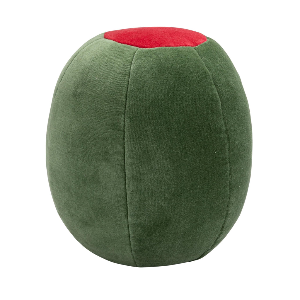 Creative Co-Op Cotton Velvet Olive Shaped Pillow, Green and Red