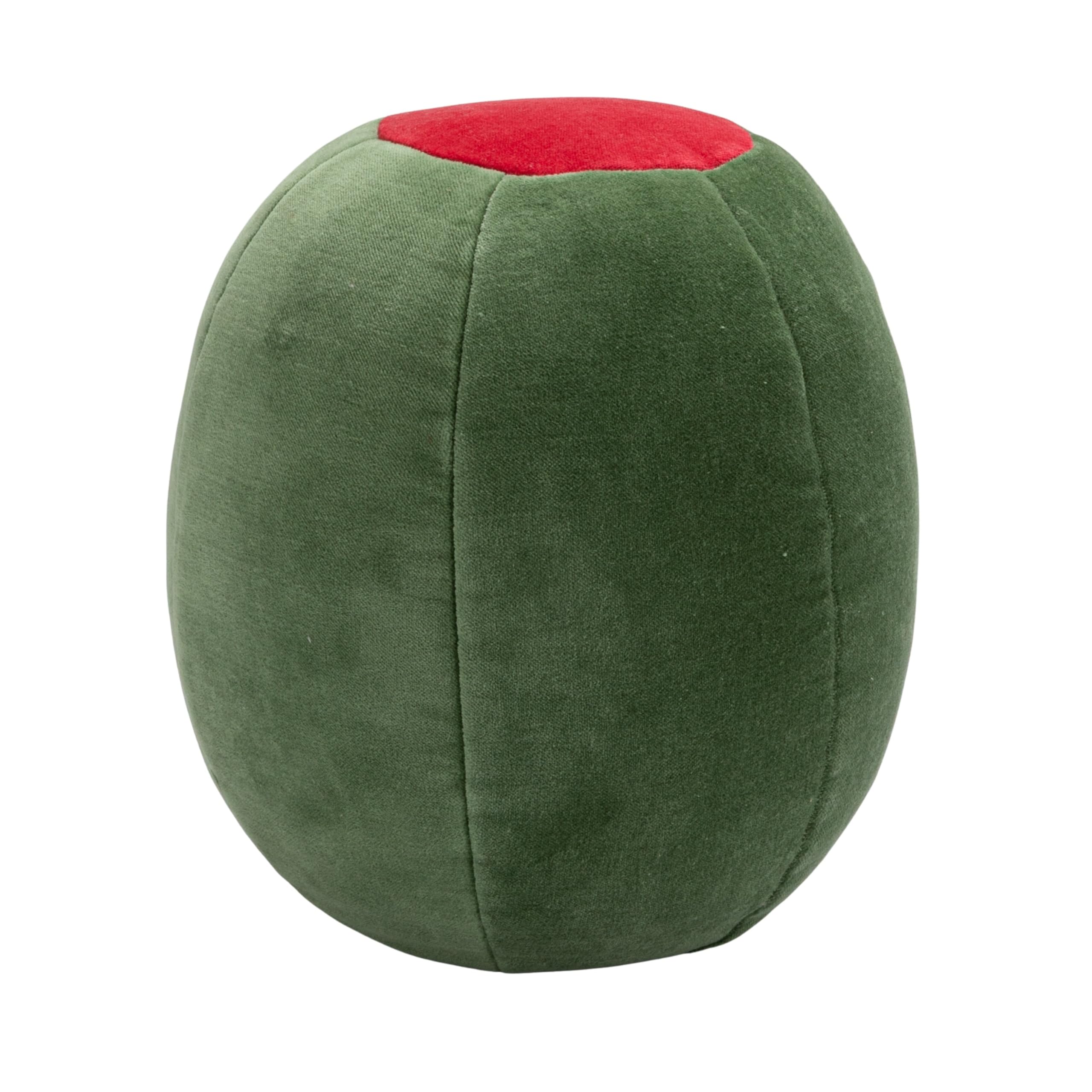 Creative Co-Op Cotton Velvet Olive Shaped Pillow, Green and Red