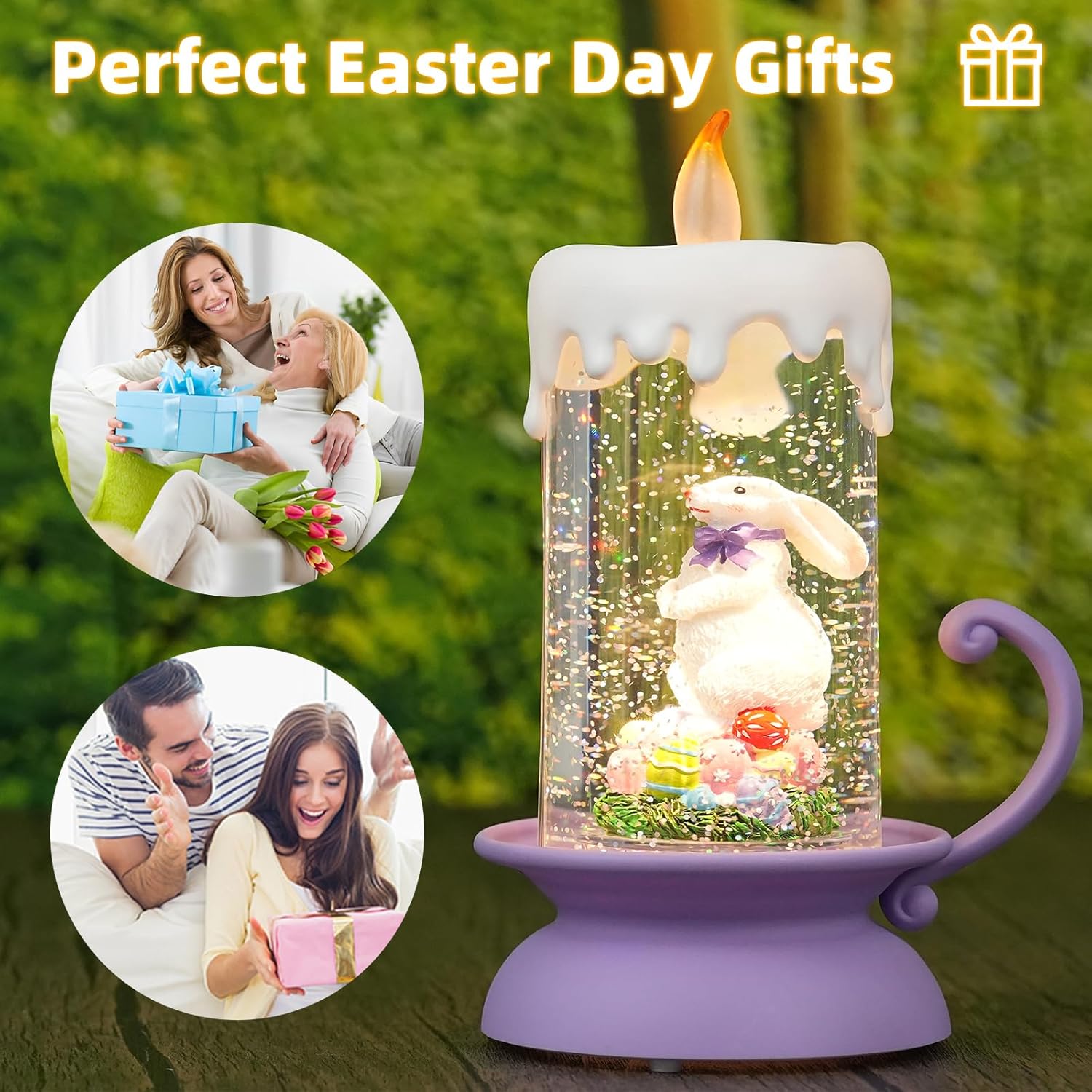 Regine Switzerland Easter Snow Globe Lantern - Swirling Glitter, USB & Battery Operated, Perfect for Spring Decor