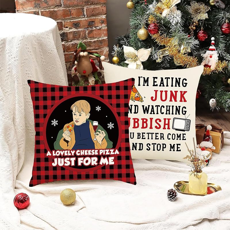 Home Alone Christmas Pillow Covers 4 Pack 18x18 Linen Throw Pillow Covers – Funny Farmhouse Decor