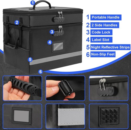 EXLIFBAG Fireproof File Box - Portable 2-Layer Document Organizer with Lock & Handle for Home Office