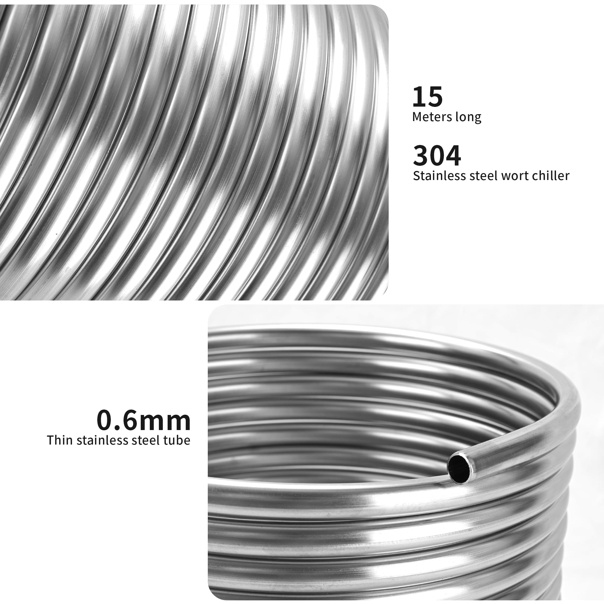 BACOENG 1/2" x 50Ft 304 Wort Chiller, Stainless Steel Tubing Coil for Ice Bath Beer Brewing Tubing Coil, Water Cooler Equipment