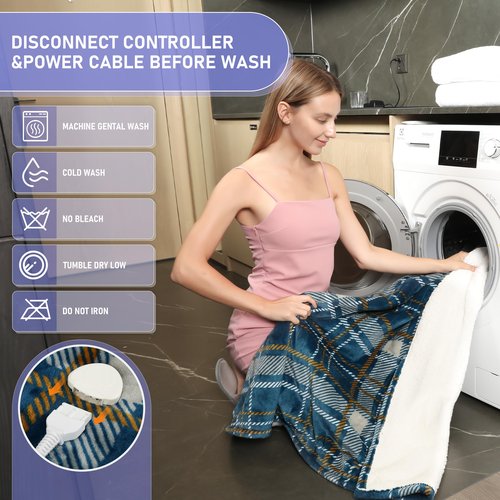 Electric Blanket Heated Throw, Soft Flannel 50"x60" Plaid Heating Blanket with 8 Hours Auto Off 10 Fast Heating Levels Machine Washable Sherpa Heated Blanket with Overheating Protection